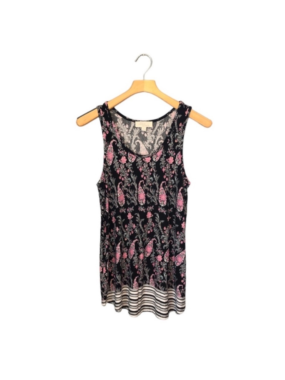 Olive & Oak Black Tank Top with Pink Paisley Floral Print Medium EUC